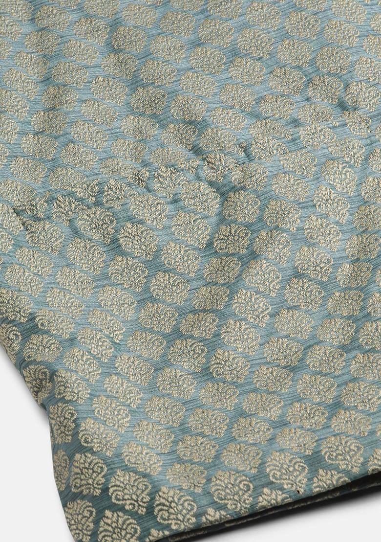 Teal Blue Ethnic Motifs Poly Blend Kurta Set For Men