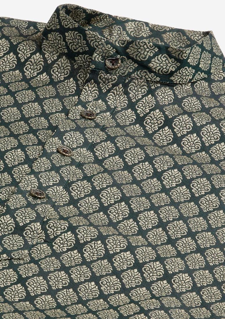 Green Ethnic Motifs Poly Blend Kurta Set For Men