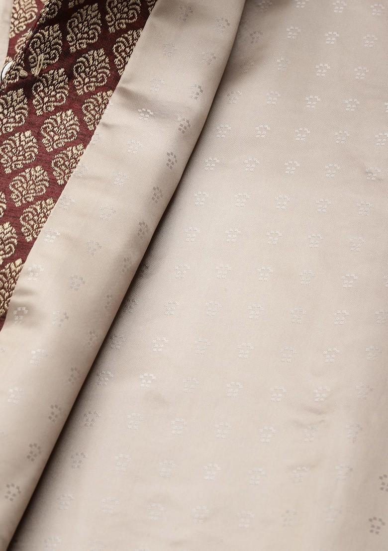 Olive Ethnic Motifs Jacquard Kurta Set For Men