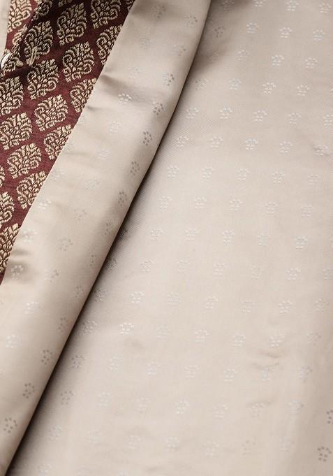 Olive Ethnic Motifs Jacquard Kurta Set For Men