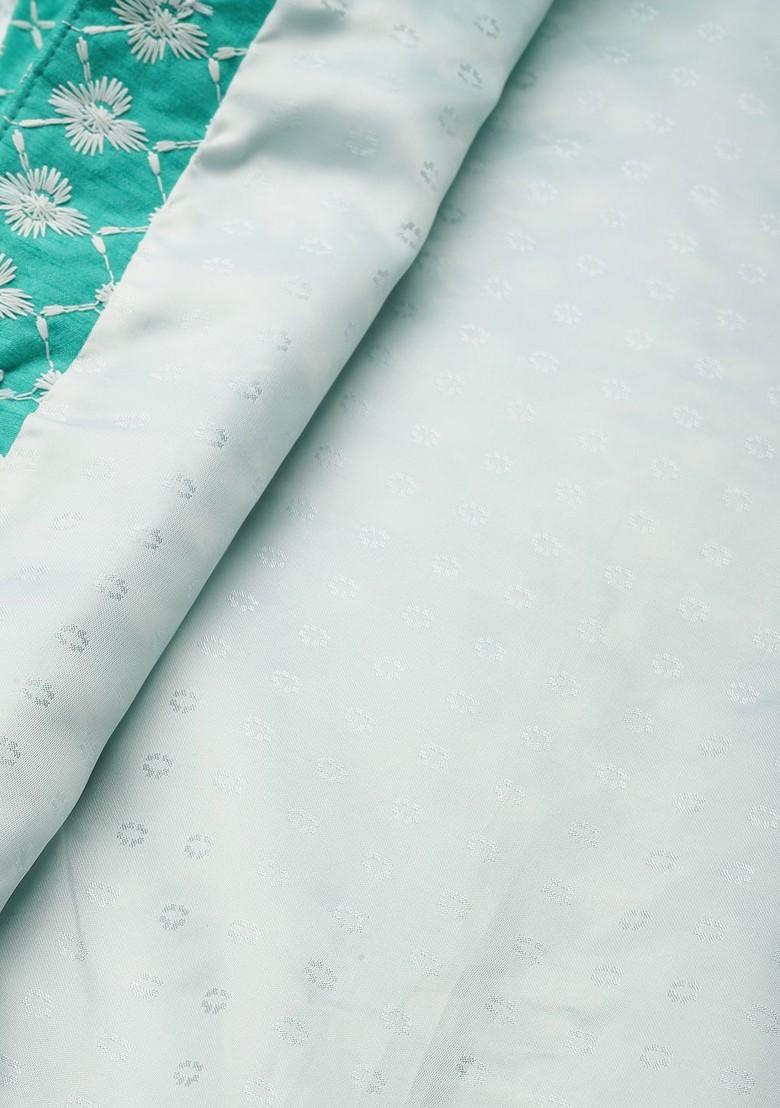 Olive Thread Work Poly Blend Kurta Set For Men