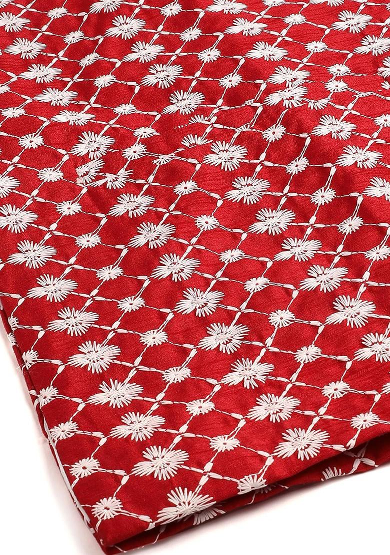 Maroon Embroidered Poly Blend Kurta Set For Men