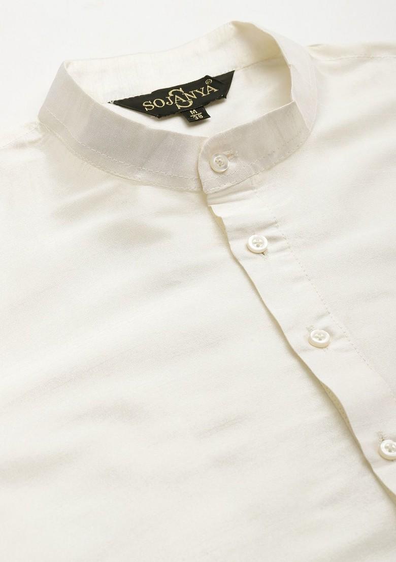 Off White Woven Jacquard Kurta Set For Men