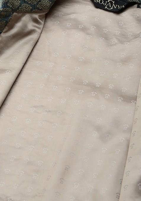 Beige Solid Poly Blend Kurta Set For Men