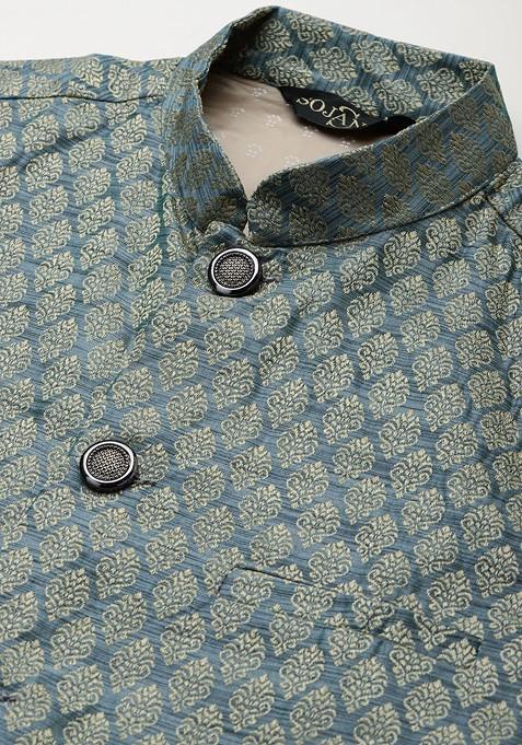 Beige Solid Poly Blend Kurta Set For Men