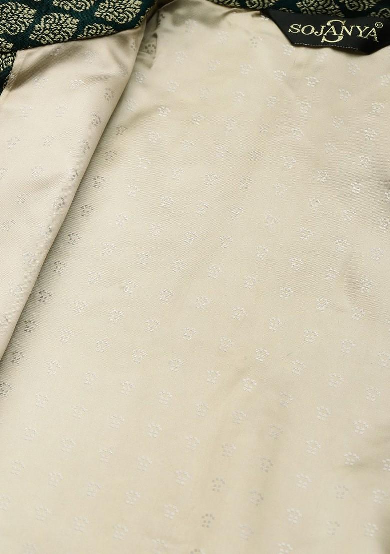 Beige Solid Poly Blend Kurta Set For Men