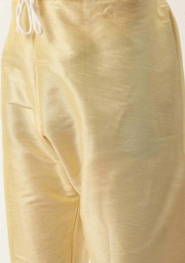 Beige Solid Poly Blend Kurta Set For Men