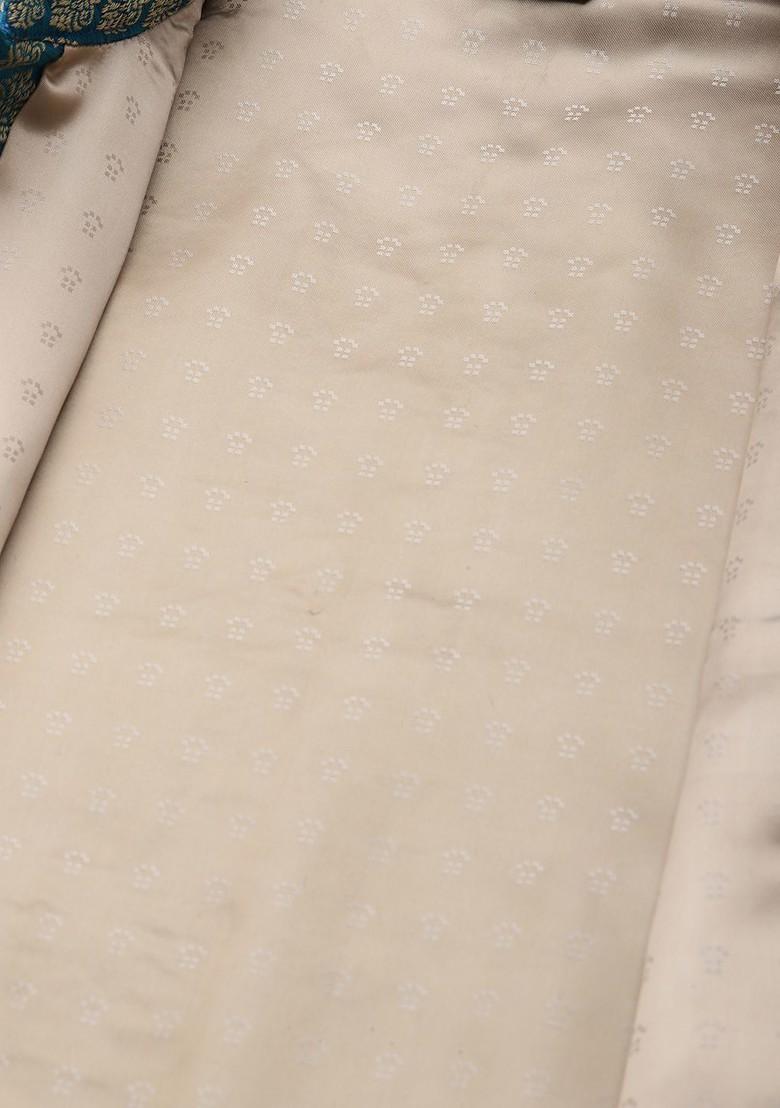 Beige Solid Poly Blend Kurta Set For Men