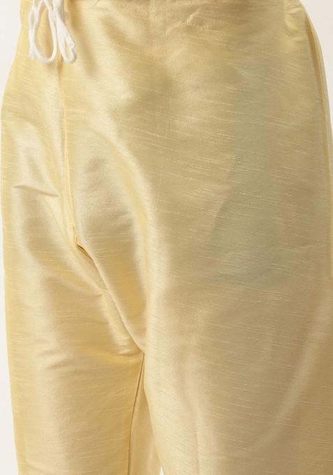 Beige Solid Poly Blend Kurta Set For Men