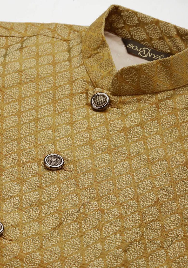 Off White Solid Poly Blend Kurta Set For Men