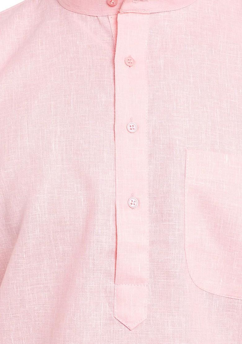 Pink Solid Poly Blend Kurta Set For Men