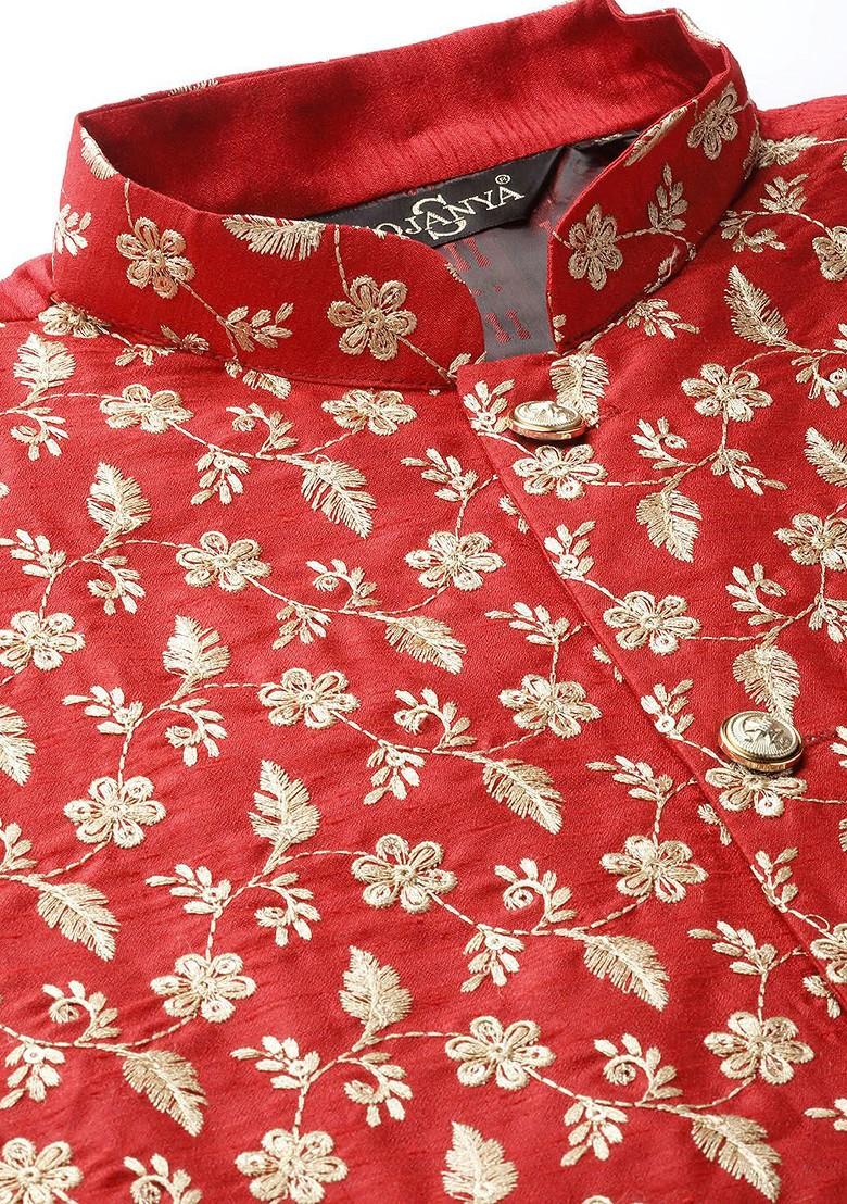 Off White Solid Poly Blend Kurta Set For Men