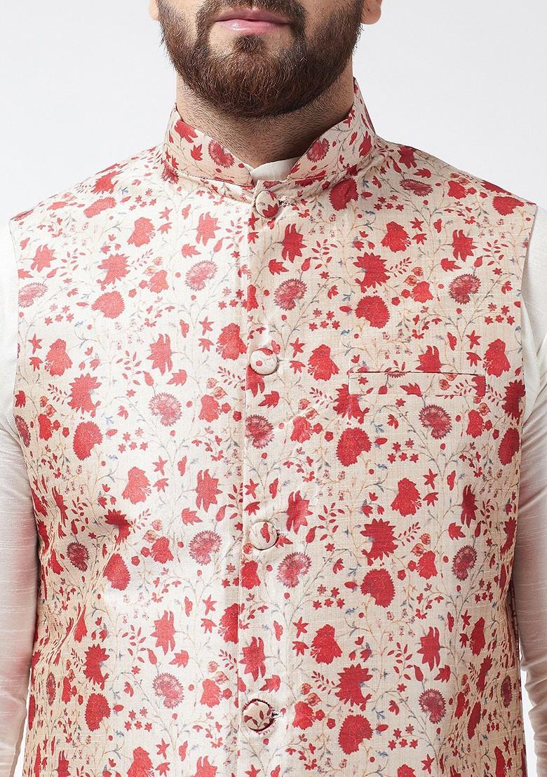 Off White Solid Poly Blend Kurta Set For Men