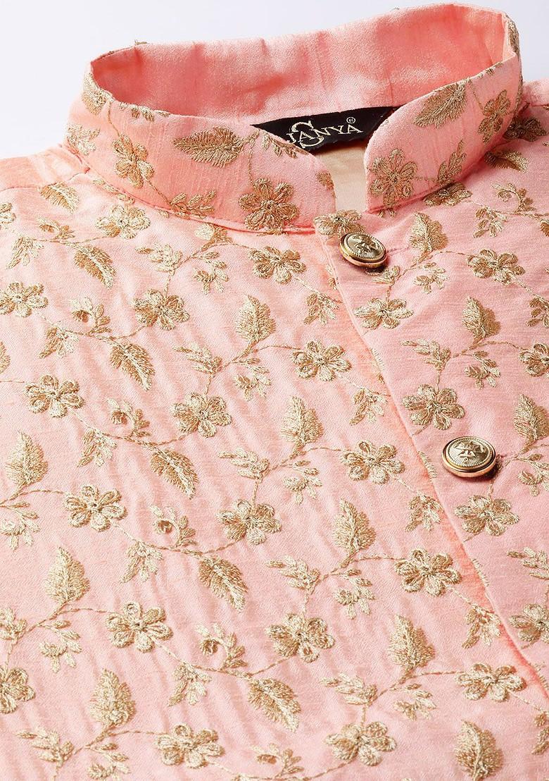 Maroon Solid Poly Blend Kurta Set For Men