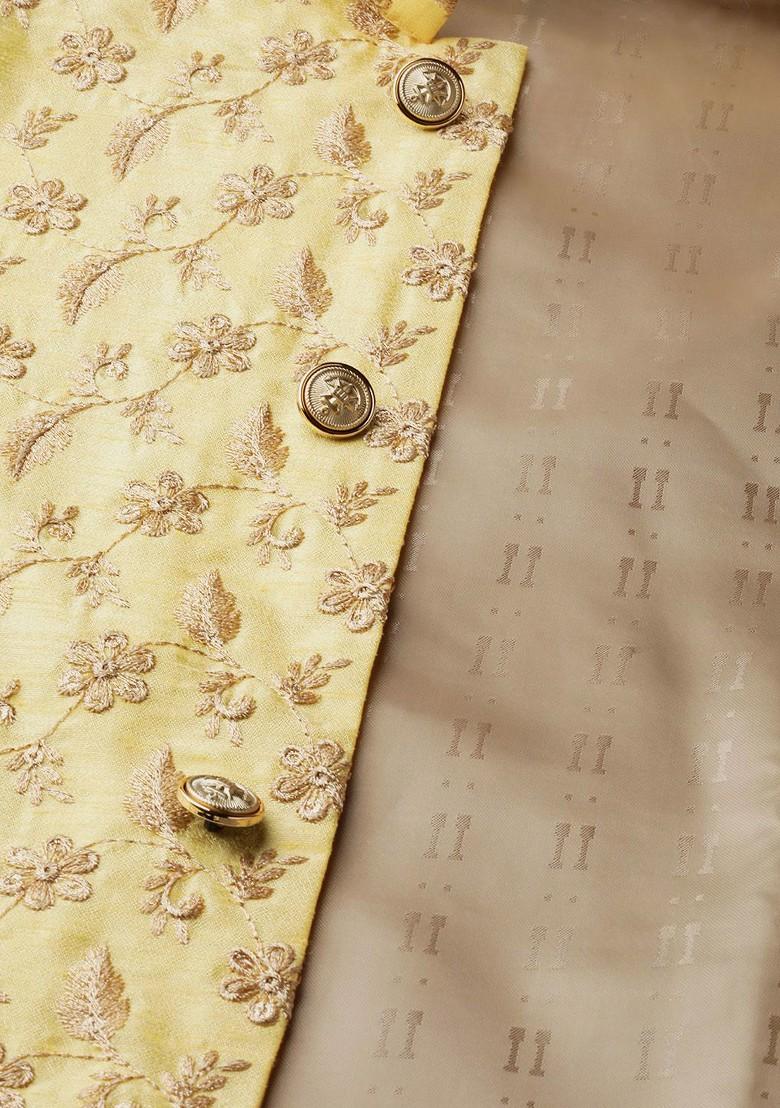 Off White Solid Poly Blend Kurta Set For Men