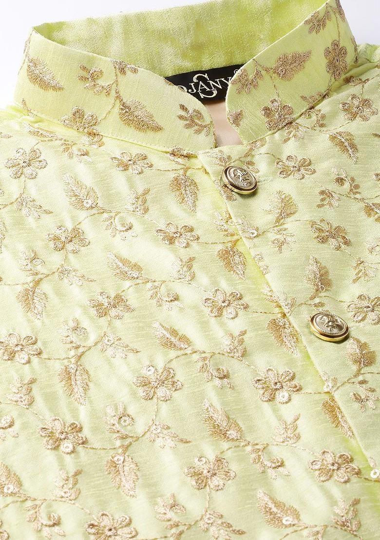 Teal Blue Solid Poly Blend Kurta Set For Men