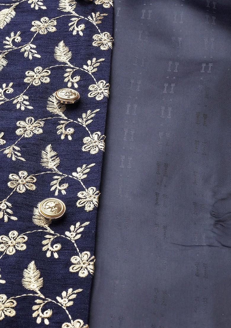 Blue Solid Poly Blend Kurta Set For Men