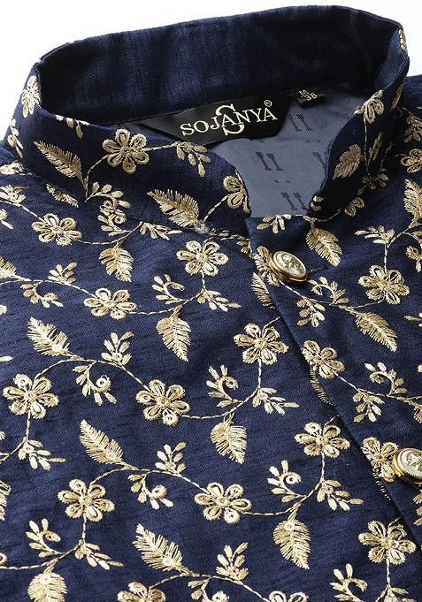 Off White Solid Poly Blend Kurta Set For Men