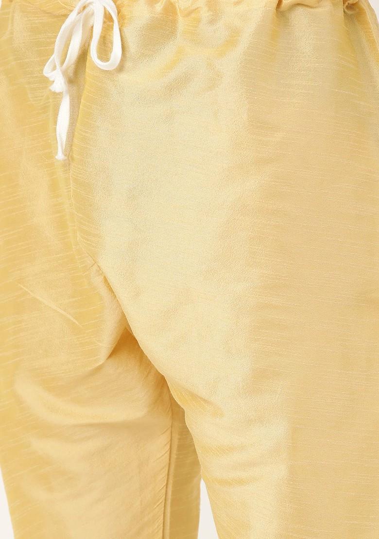 Gold Solid Poly Blend Kurta Set For Men