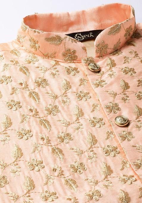 Gold Solid Poly Blend Kurta Set For Men