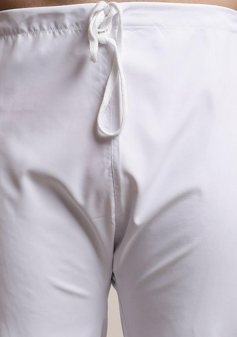 White Thread Work Cotton Kurta Set For Men
