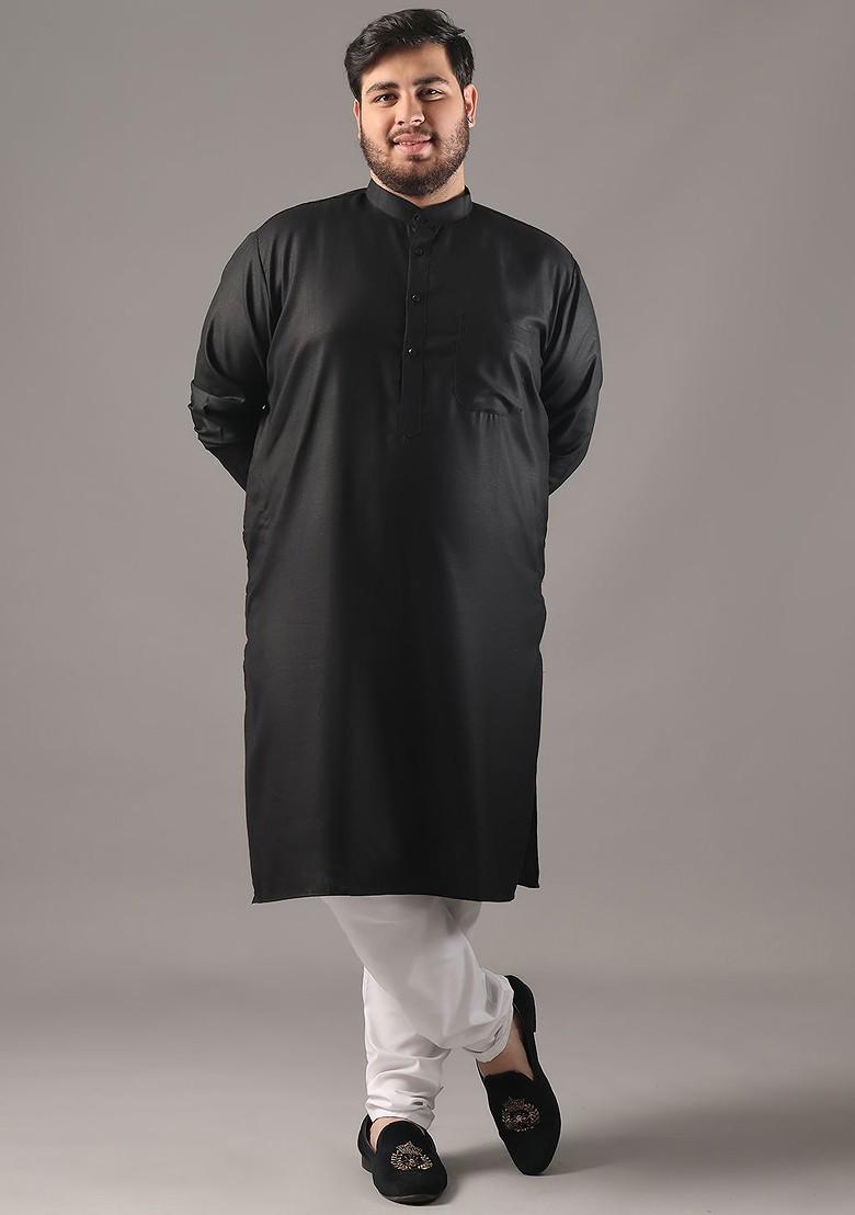 Black Solid Cotton Kurta Set For Men