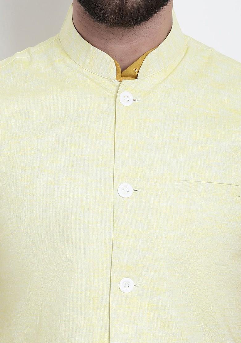 Mustard Solid Cotton Kurta Set For Men