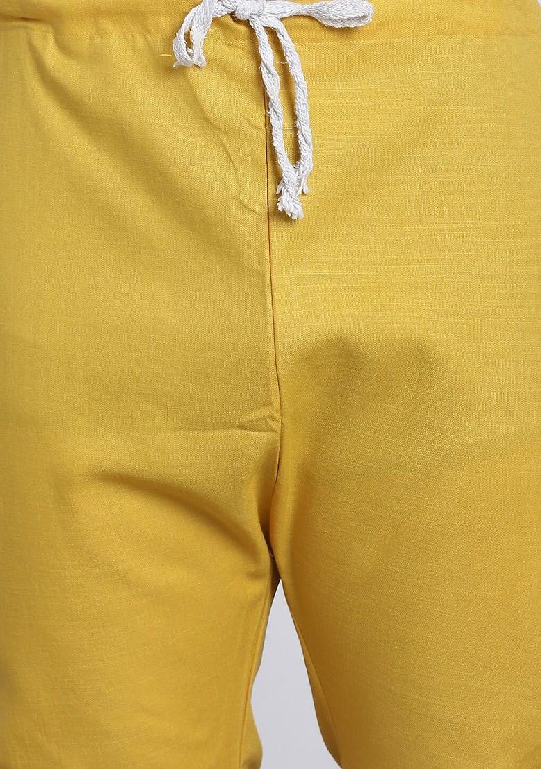 Mustard Solid Cotton Kurta Set For Men