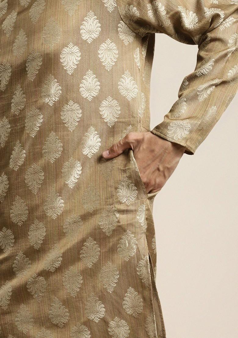 Brown Ethnic Motifs Silk Kurta Set For Men