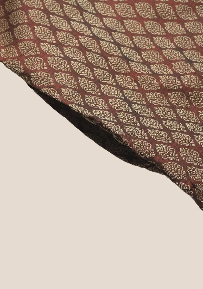 Brown Ethnic Motifs Poly Blend Kurta Set For Men