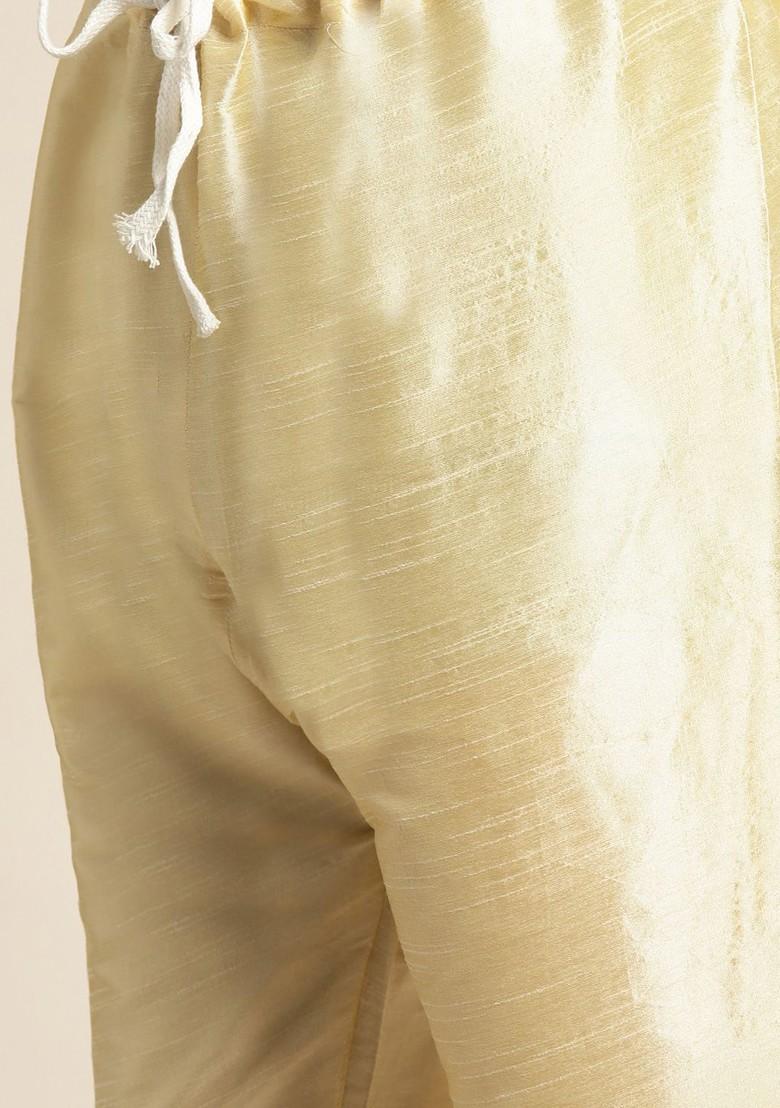 Gold Ethnic Motifs Poly Blend Kurta Set For Men