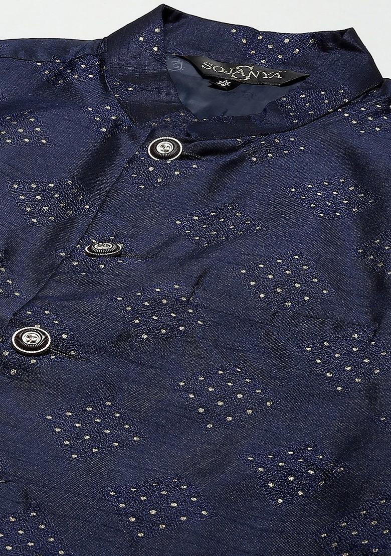 Cream Woven Poly Blend Kurta Set For Men