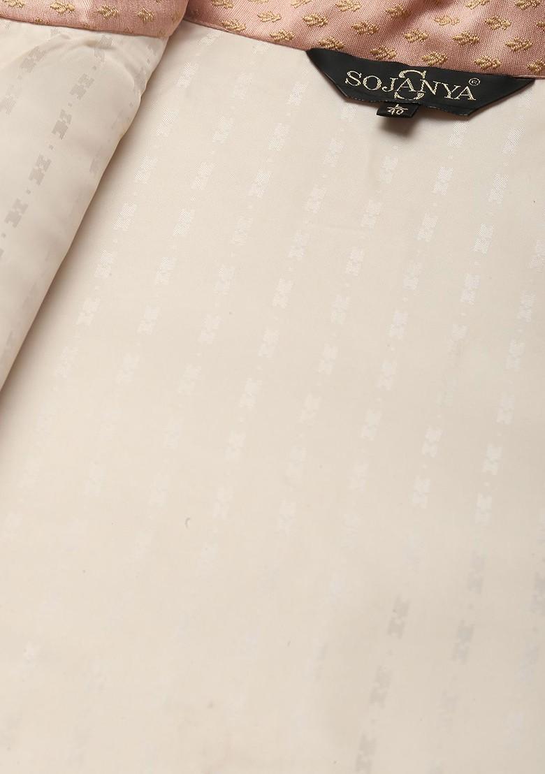 Peach Ethnic Motifs Poly Blend Kurta Set For Men