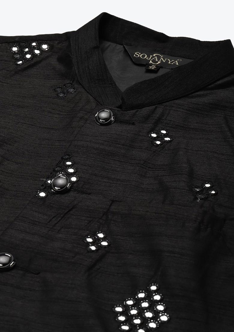 Grey Mirror Work Cotton Kurta Set For Men