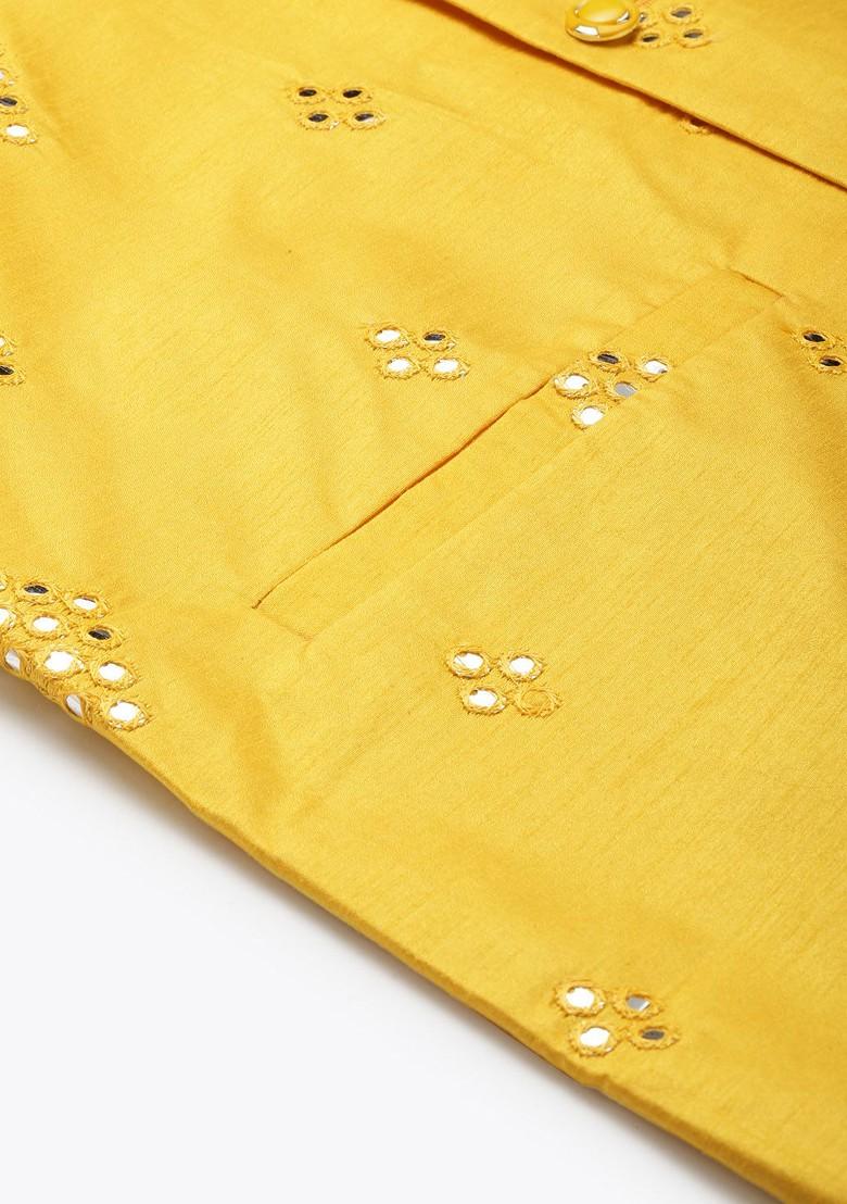 Pink Mirror Work Cotton Kurta Set For Men