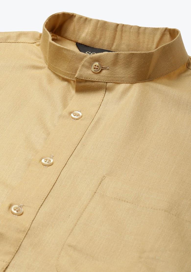 Gold Mirror Work Cotton Kurta Set For Men