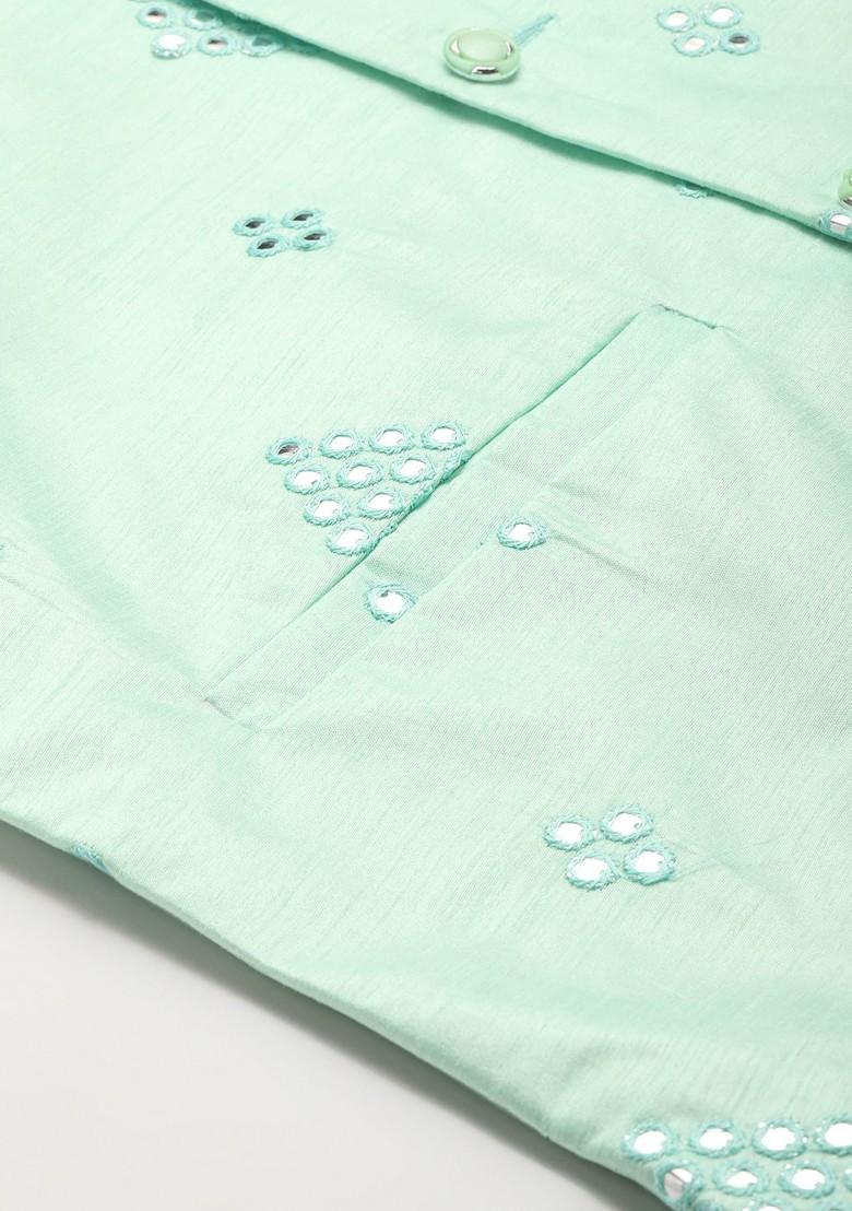 Pink Mirror Work Cotton Kurta Set For Men