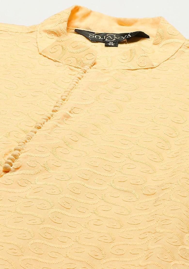 Yellow Ethnic Motifs Cotton Kurta Set For Men