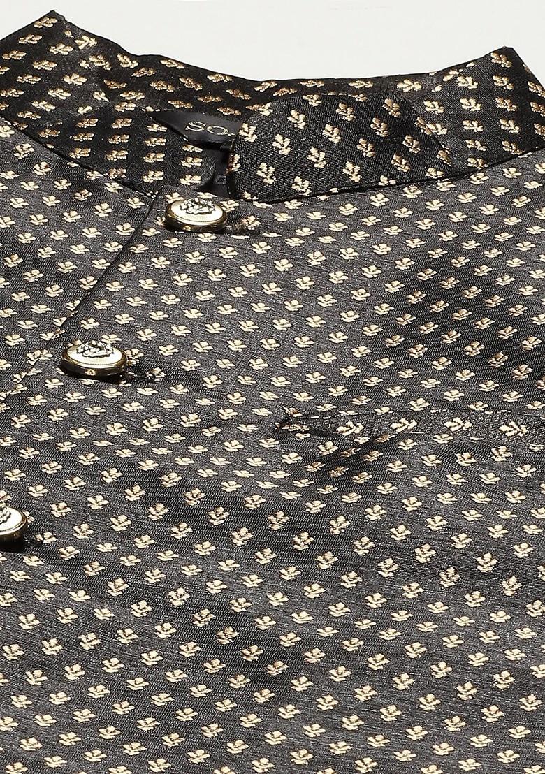 Yellow Ethnic Motifs Cotton Kurta Set For Men