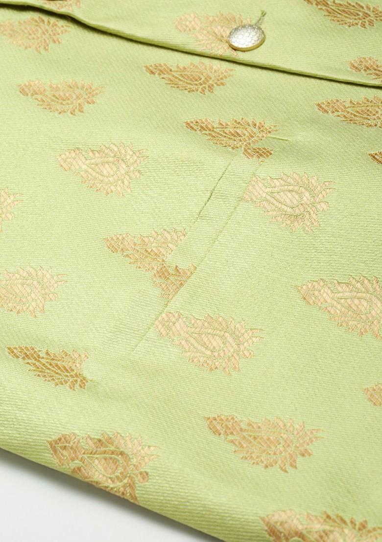 Turquoise Blue Solid Poly Blend Kurta Set For Men