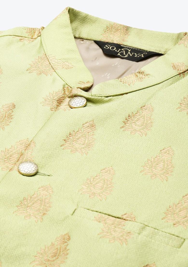 Maroon Woven Poly Blend Kurta Set For Men