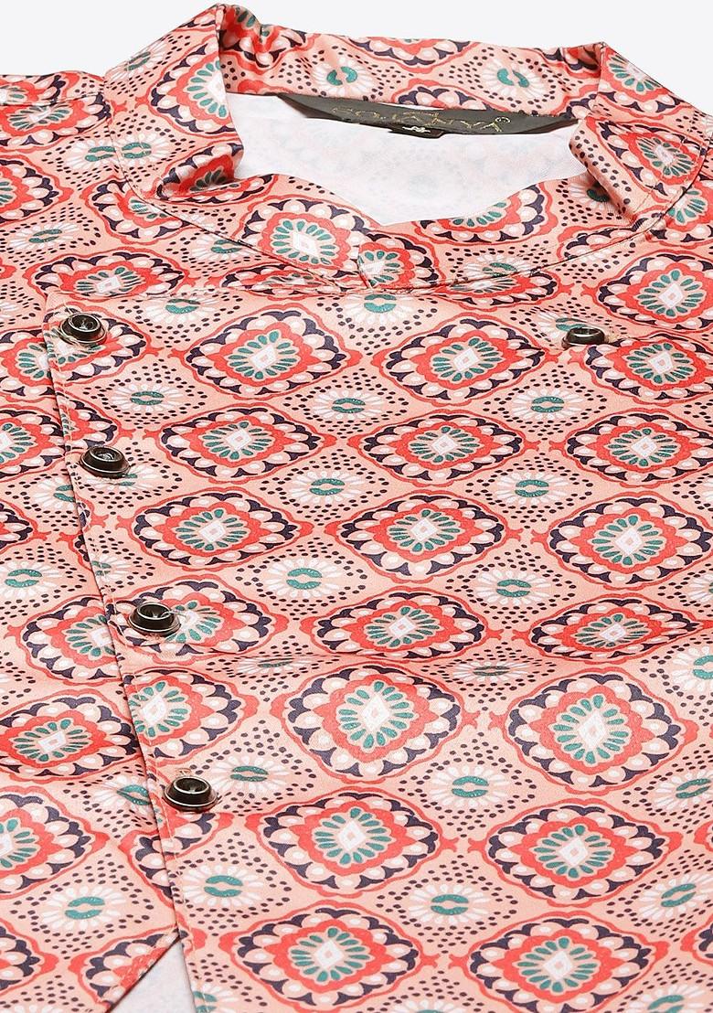 Off White Solid Poly Blend Kurta Set For Men