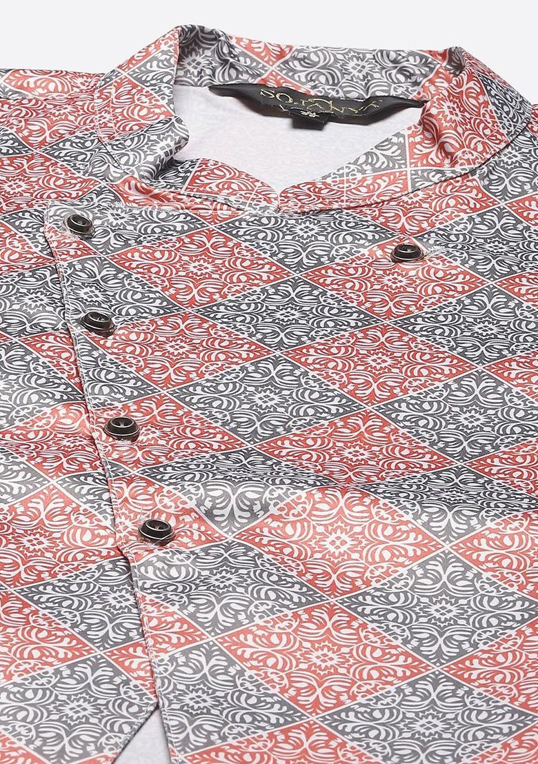 Off White Solid Poly Blend Kurta Set For Men