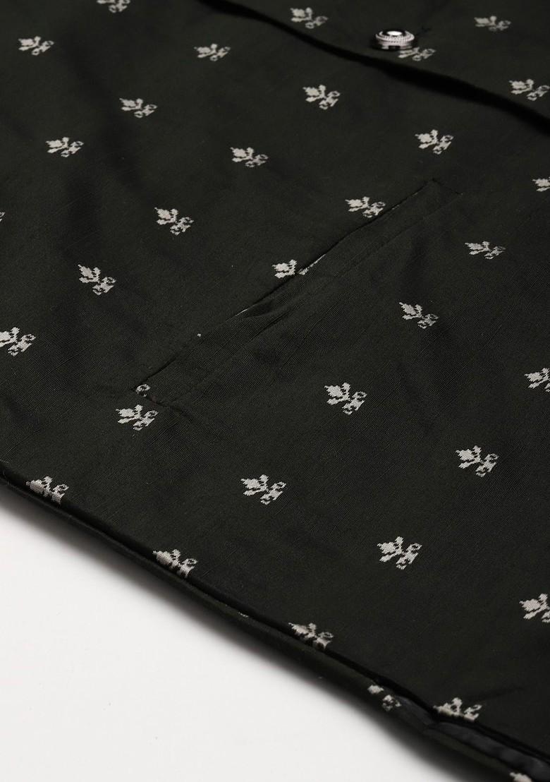 Off White Solid Poly Blend Kurta Set For Men