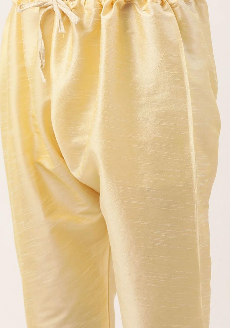 Beige Solid Poly Blend Kurta Set For Men