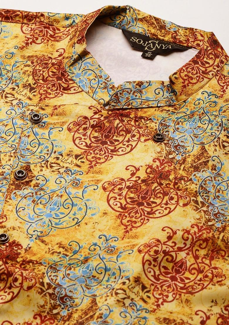 Black Printed Poly Blend Kurta Set For Men