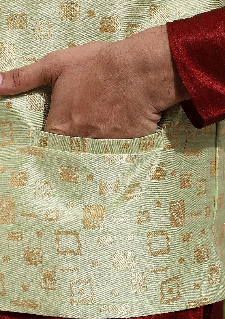 Maroon Solid Poly Blend Kurta Set For Men