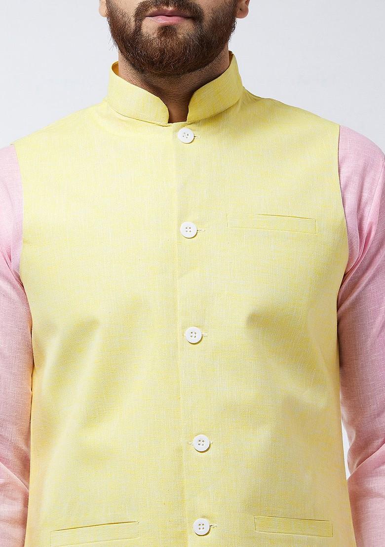 Pink Solid Poly Blend Kurta Set For Men