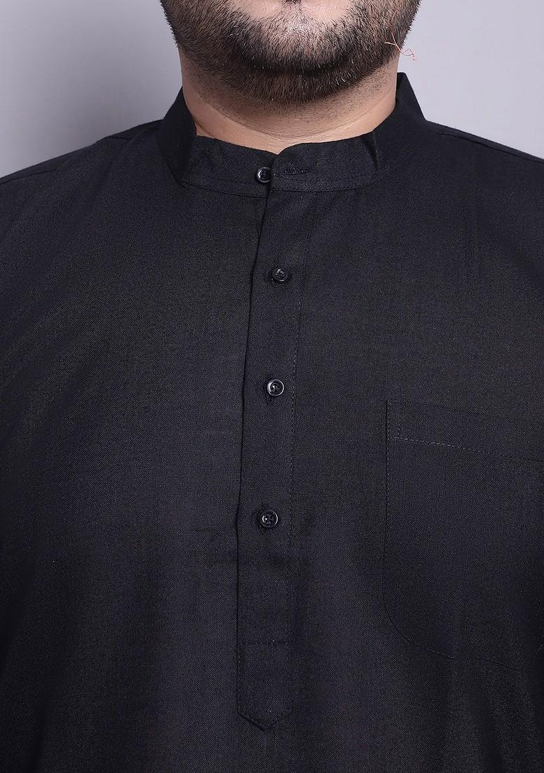 Black Solid Poly Blend Kurta Set For Men