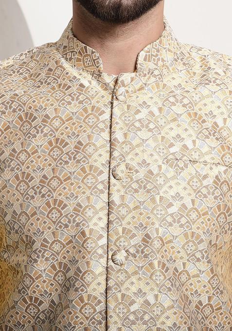 Navy Blue Embroidered Cotton Kurta Set For Men